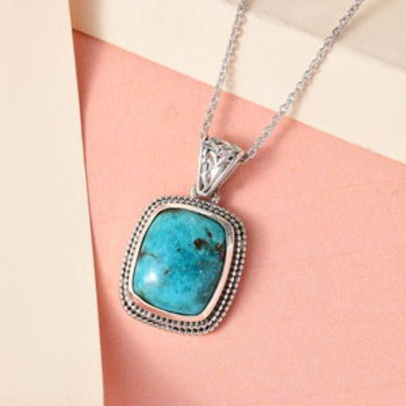 Sierra Nevada Turquoise Solitaire Pendant Necklace 20 Inches in Sterling - Picture 6 of 14